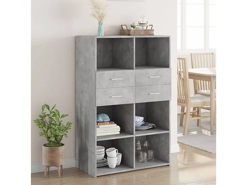 Buffet | Bahut | Meuble de rangement haut gris béton 80x42,5x124 cm bois d'ingénierie