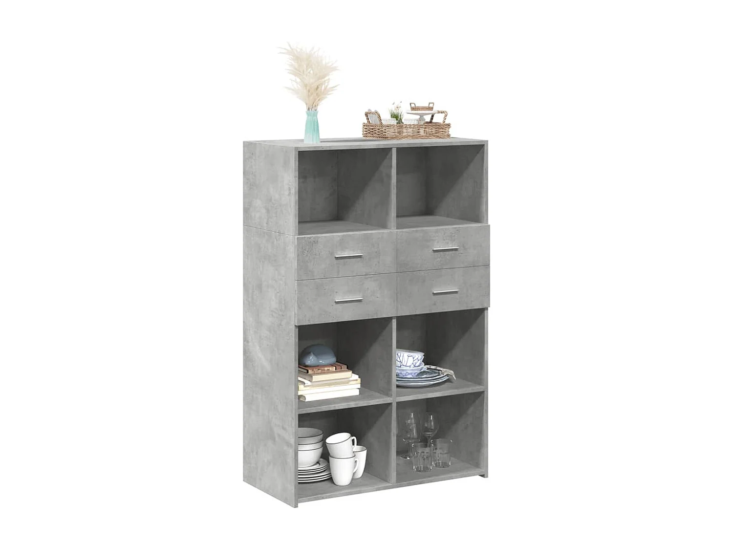Credenza | Buffet | Armadio Grigio Cemento 80x42,5x124 cm in Legno Multistrato