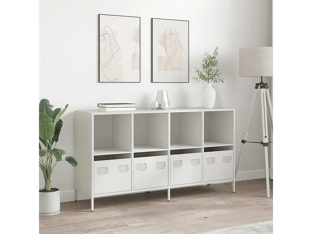 Credenza | Buffet | Armadio Bianca 135x39x73,5 cm in Acciaio Laminato a Freddo