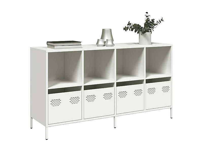 Credenza | Buffet | Armadio Bianca 135x39x73,5 cm in Acciaio Laminato a Freddo
