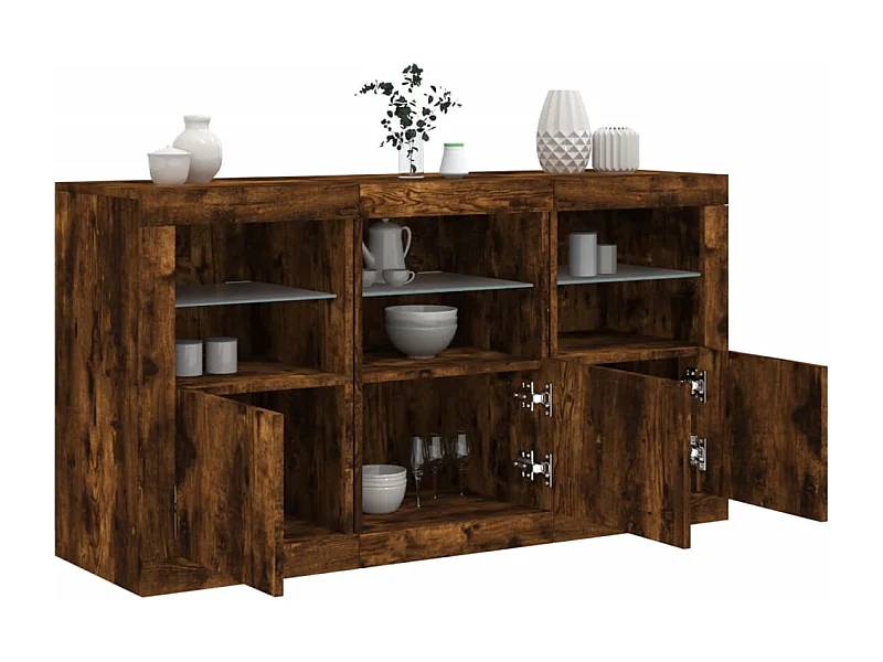 Buffet | Bahut | Meuble de rangement avec lumières LED chêne fumé 123x37x67 cm