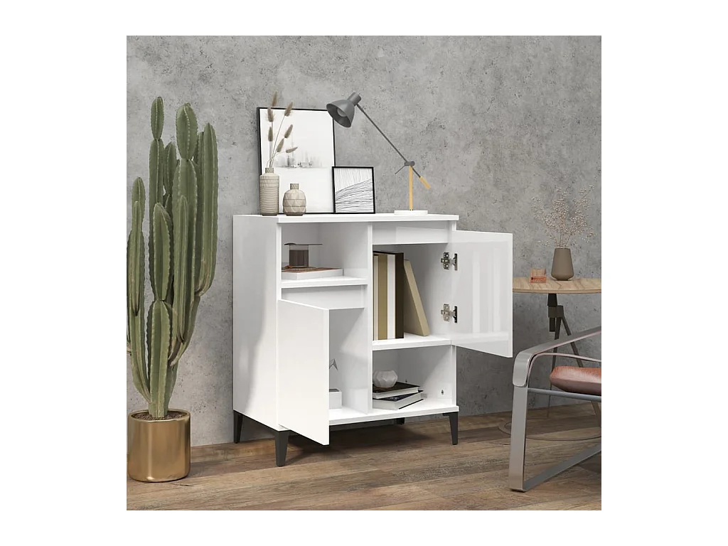 Credenza | Buffet | Armadio Bianco Lucido 60x35x70 cm in Legno Multistrato