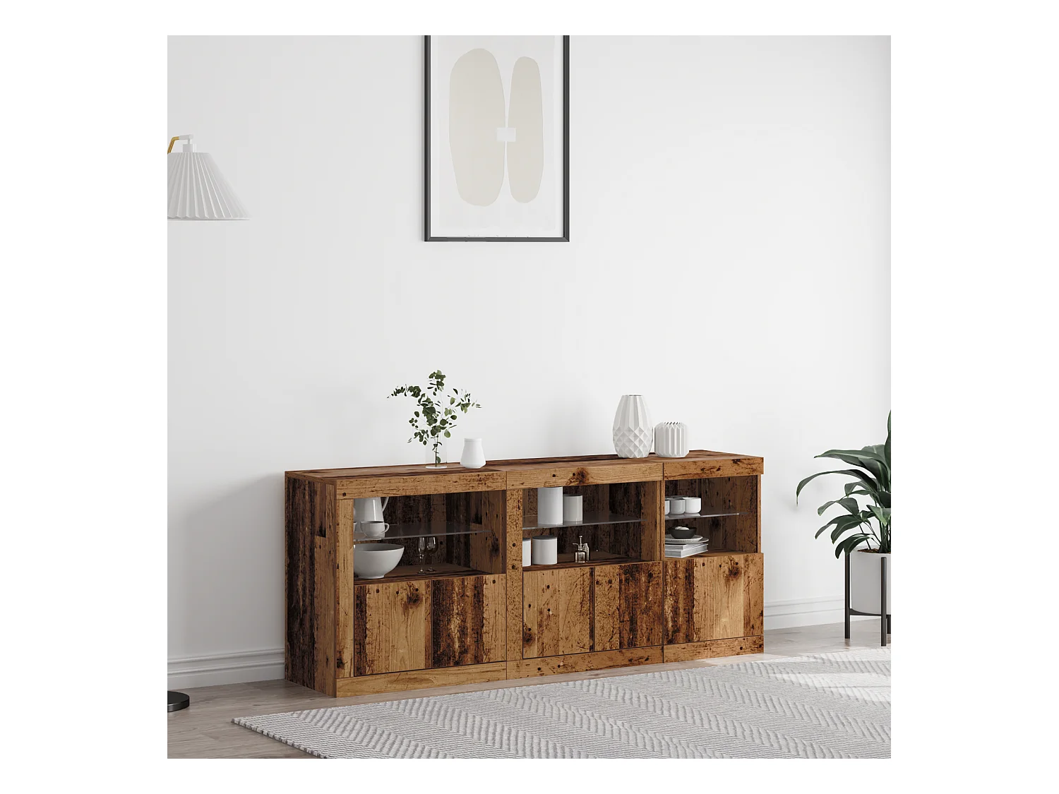 Buffet | Bahut | Meuble de rangement avec éclairage LED Bois Ancien 162x37x67 cm Bois reconstitué