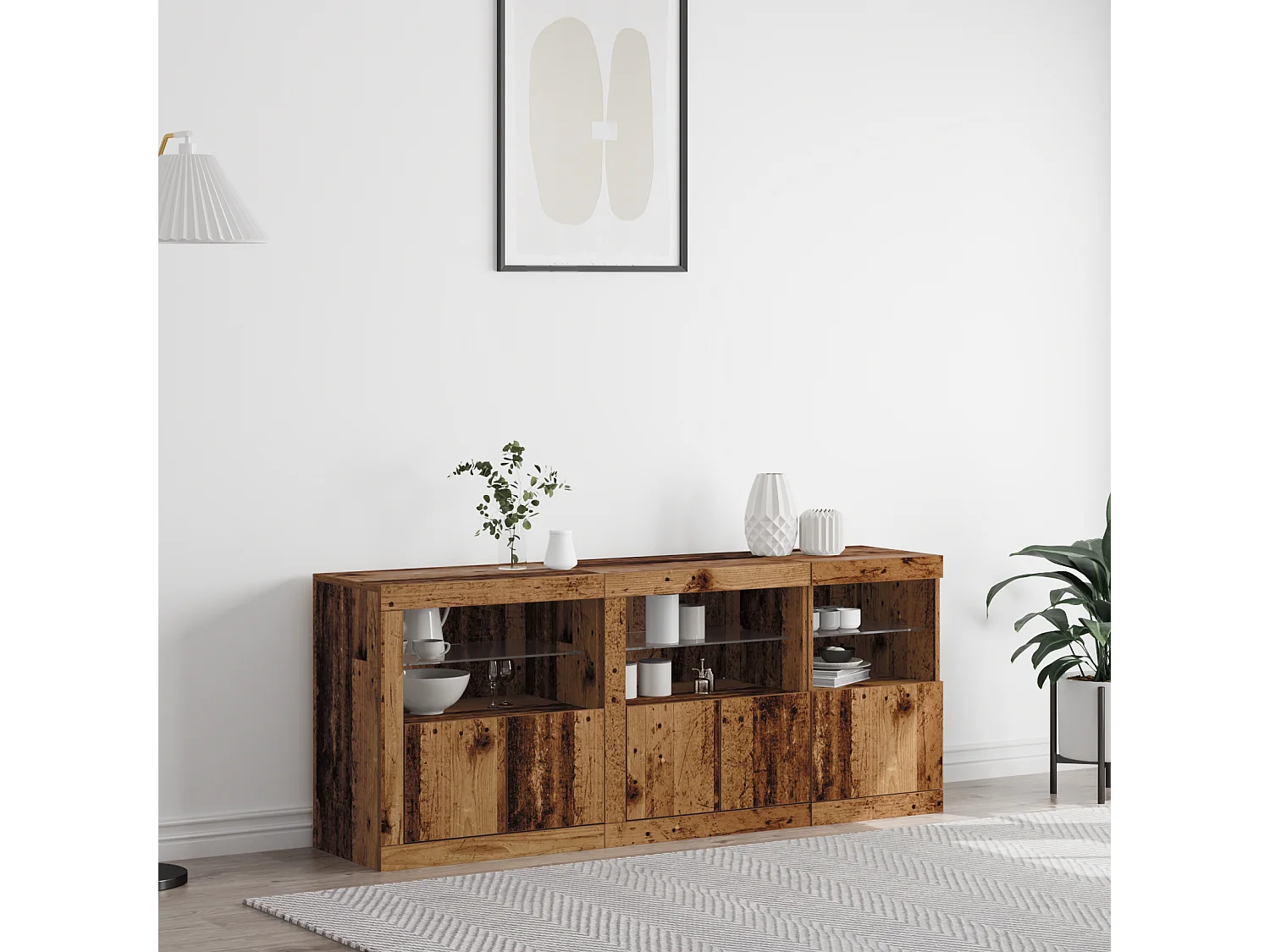Credenza | Buffet | Armadio con luci LED Legno vecchio 162x37x67 cm Legno ingegnerizzato