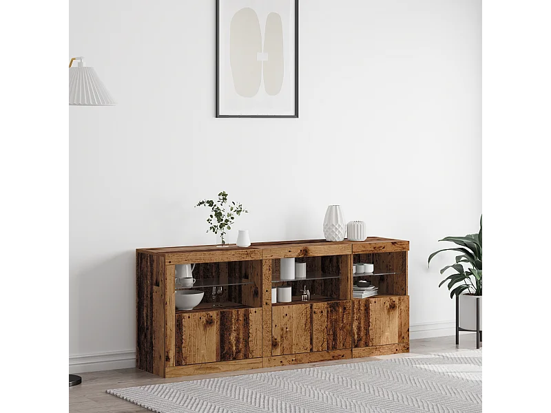 Buffet | Bahut | Meuble de rangement avec éclairage LED Bois Ancien 162x37x67 cm Bois reconstitué