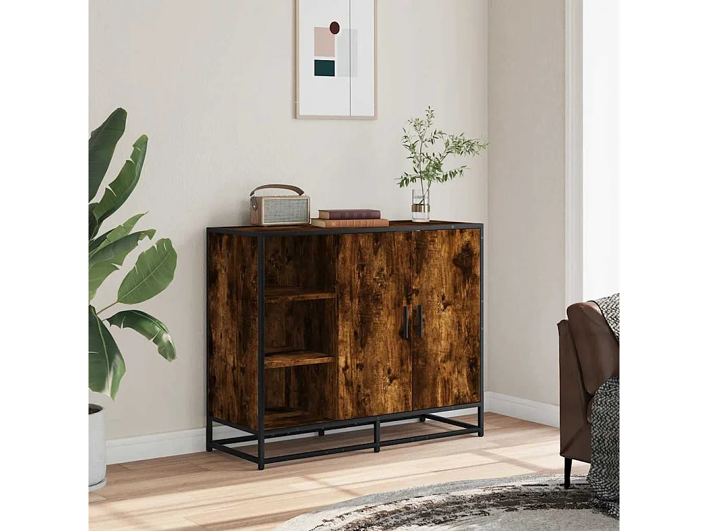 Buffet | Bahut | Meuble de rangement chêne fumé 92x35x76 cm bois d'ingénierie