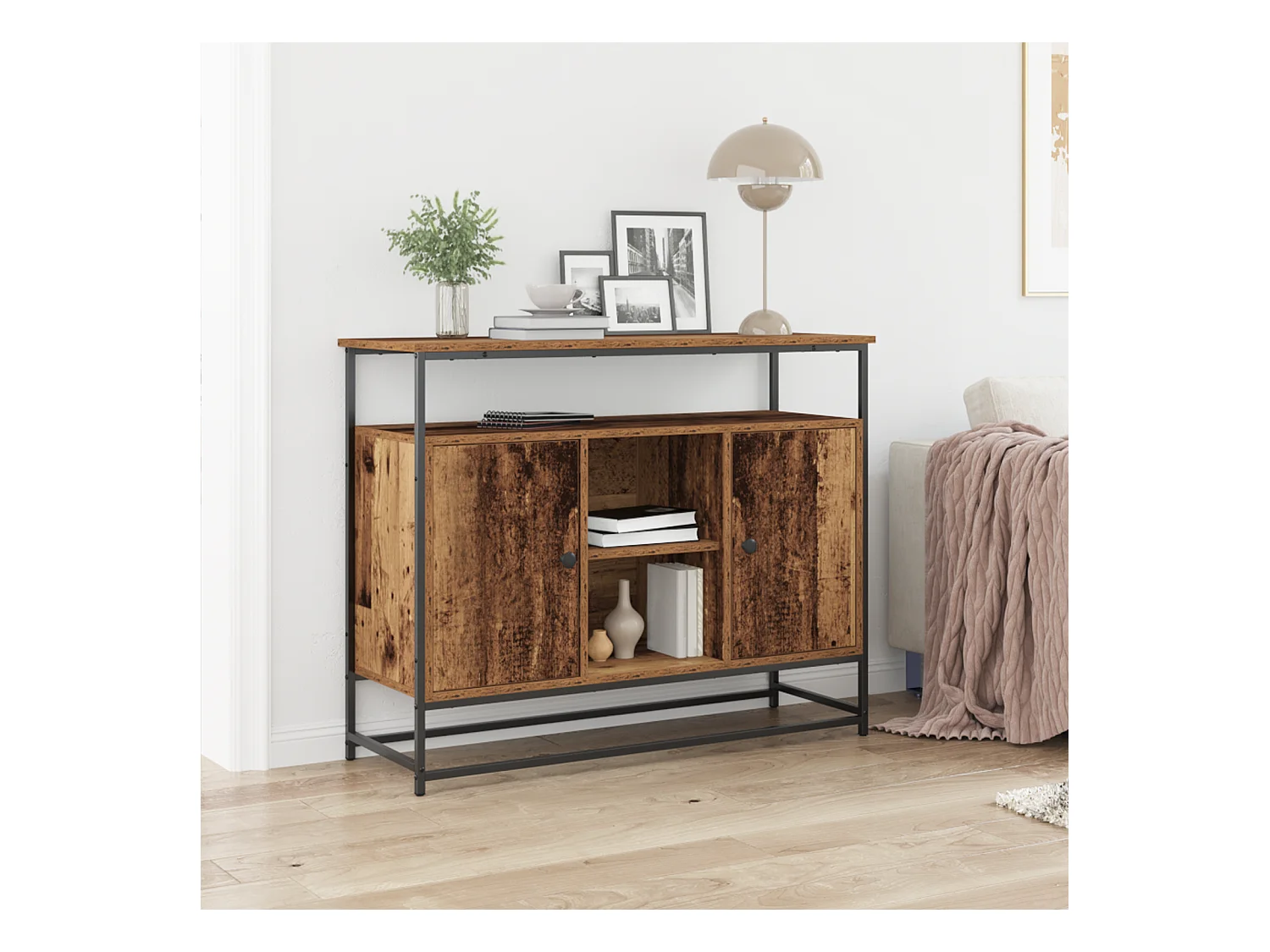 Credenza | Buffet | Armadio in Legno Antico 100x35x80 cm in Legno Ingenerizzato e Acciaio