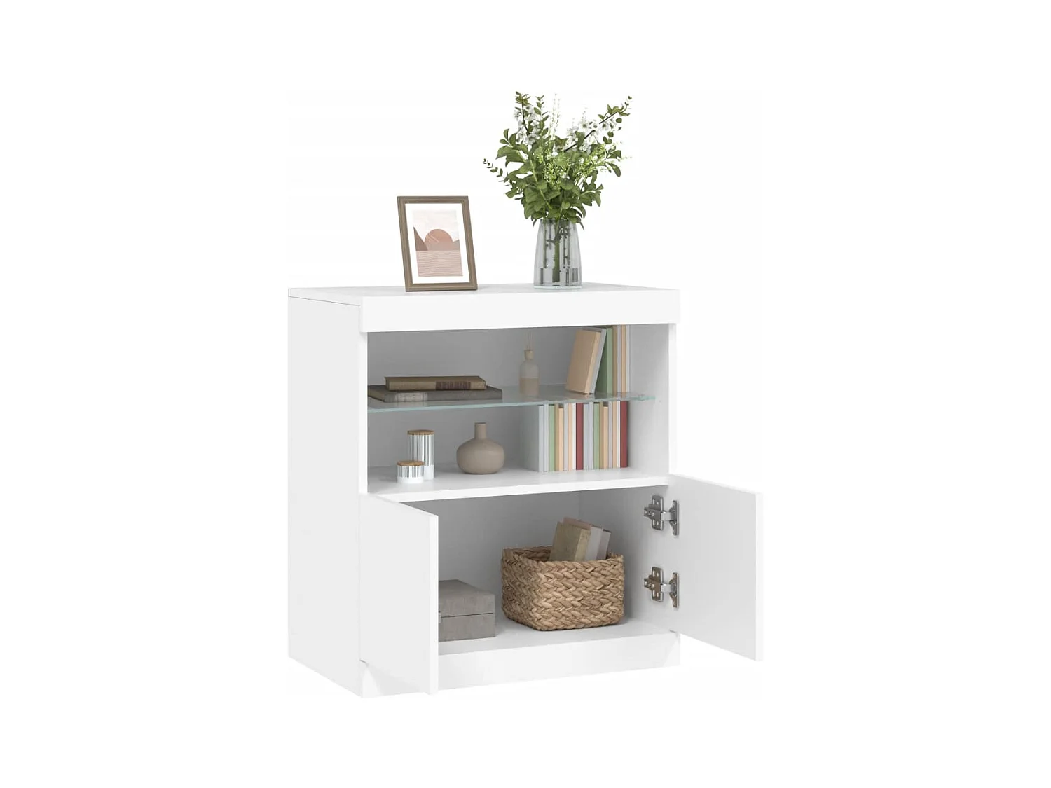 Buffet | Bahut | Meuble de rangement avec lumières LED blanc 60x37x67 cm