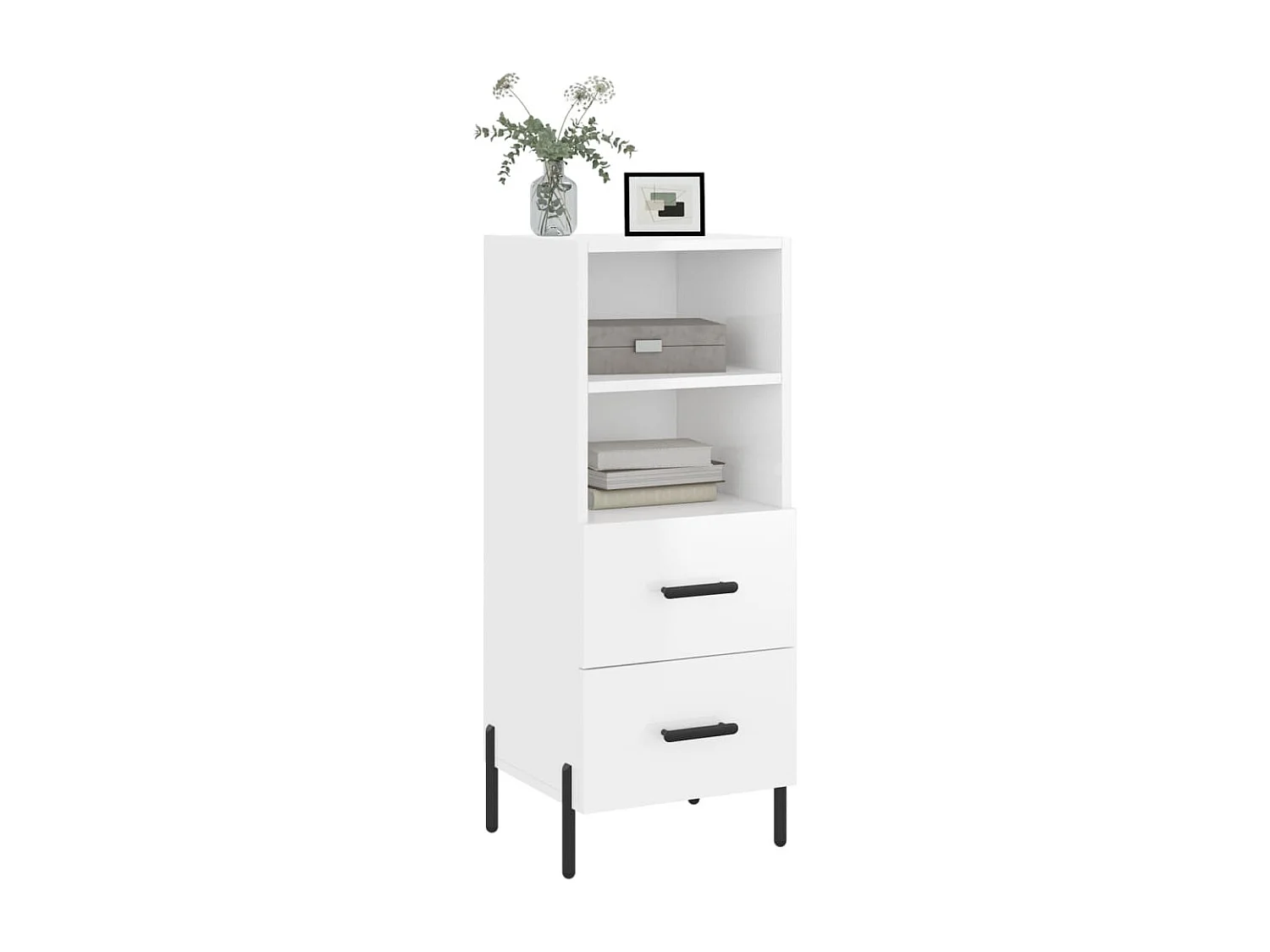 Credenza | Buffet | Armadio Bianco Lucido 34,5x34x90 cm in Legno Multistrato