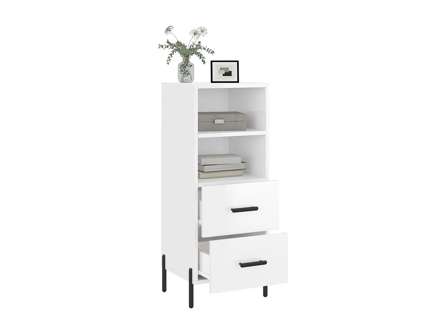 Credenza | Buffet | Armadio Bianco Lucido 34,5x34x90 cm in Legno Multistrato