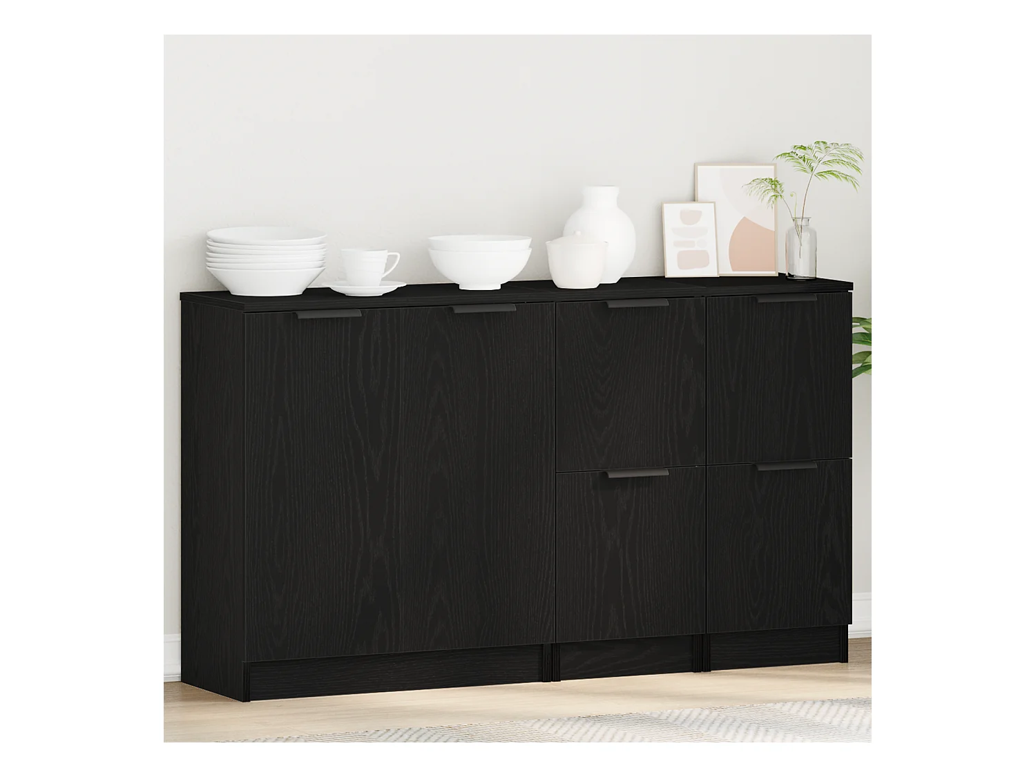 Credenze | Buffet | Armadi 3 pcs Nero Rovere Legno Ingegnerizzato