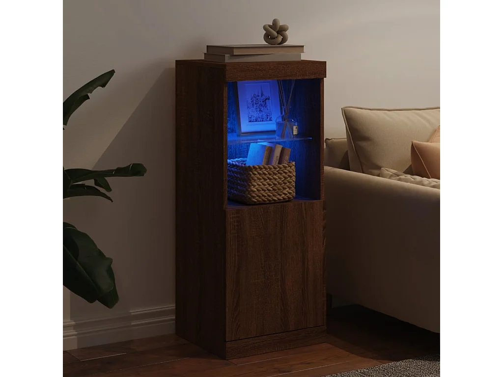 Buffet | Bahut | Meuble de rangement avec lumières LED chêne marron 41x37x100 cm