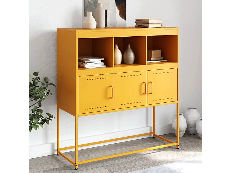 Buffet | Bahut | Meuble de rangement jaune moutarde 100,5x39x107 cm acier