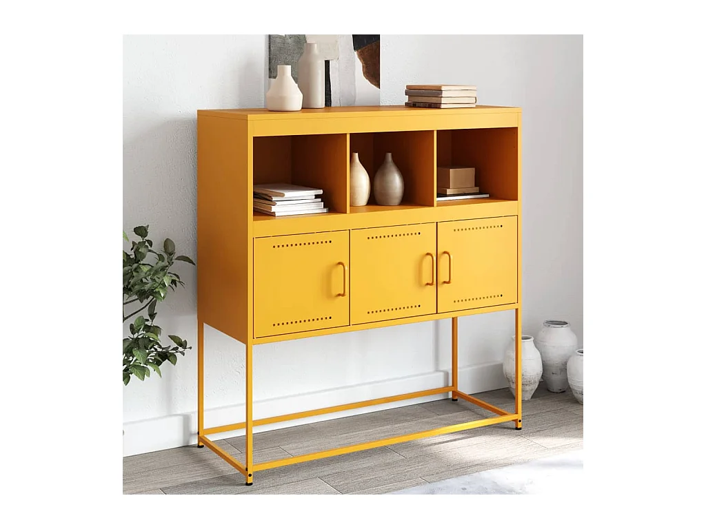 Buffet | Bahut | Meuble de rangement jaune moutarde 100,5x39x107 cm acier