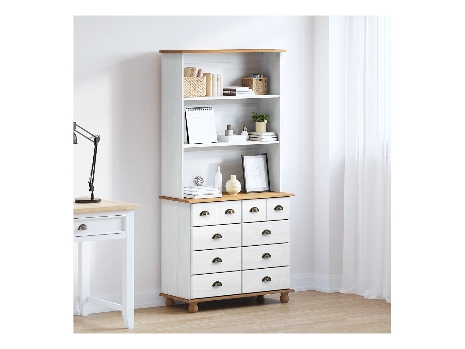 Buffet | Commode à tiroir | Meuble de rangement “ASKIM” Blanc 91x40x183 cm Bois massif Pin