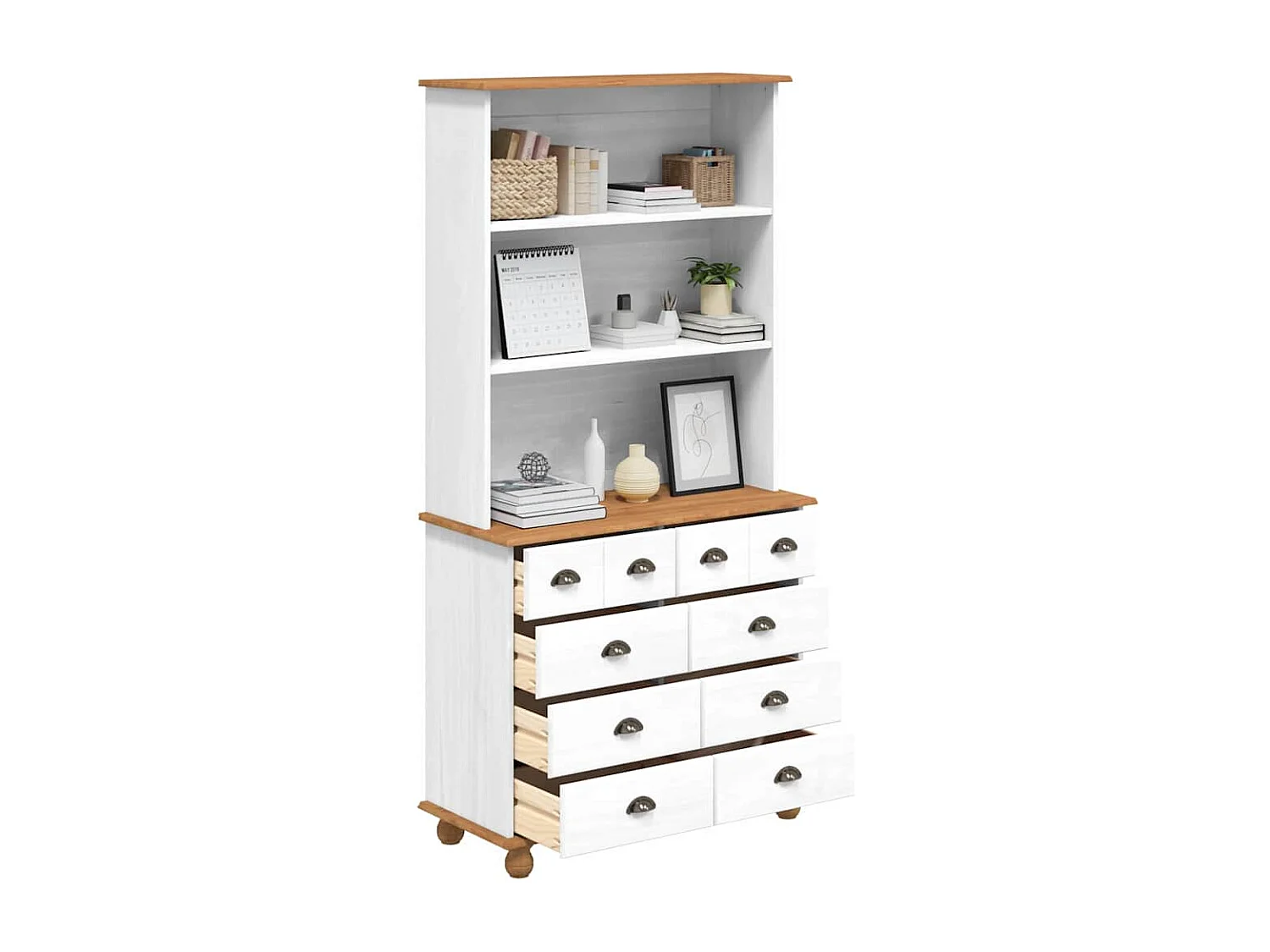 Buffet | Commode à tiroir | Meuble de rangement “ASKIM” Blanc 91x40x183 cm Bois massif Pin