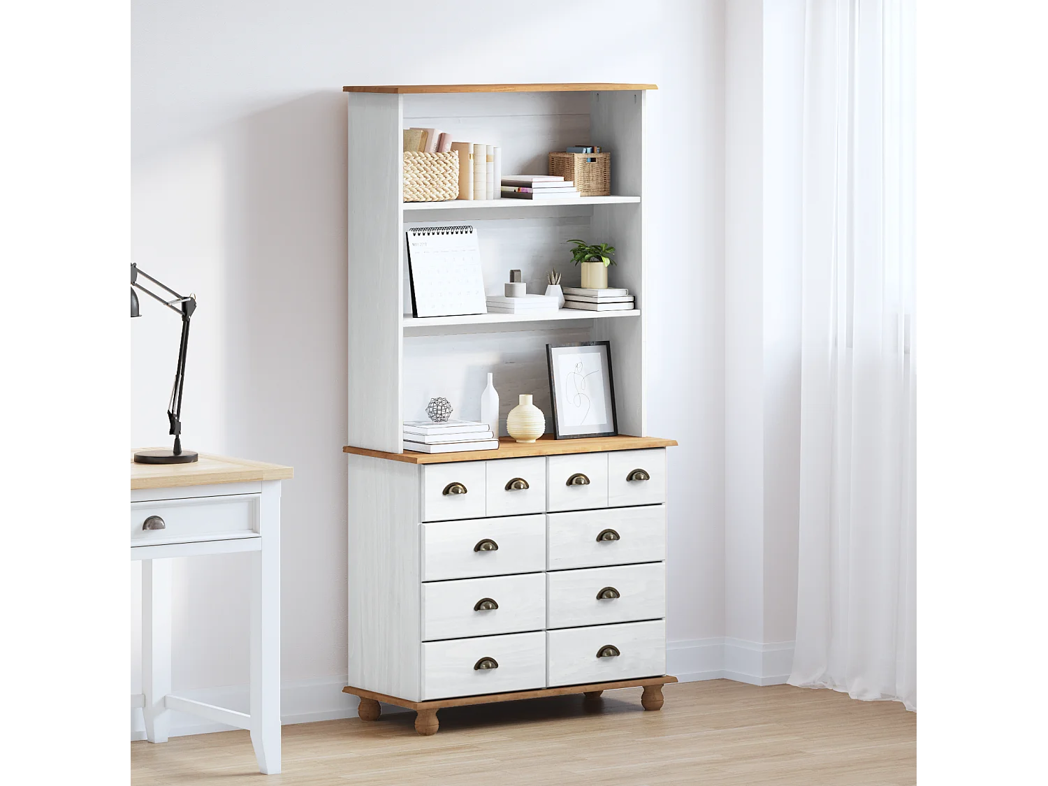 Buffet | Commode à tiroir | Meuble de rangement “ASKIM” Blanc 91x40x183 cm Bois massif Pin