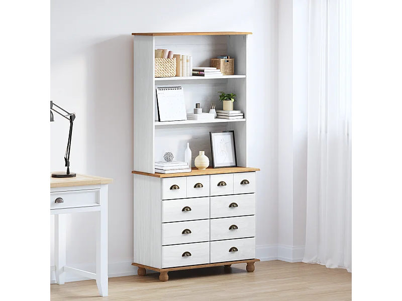 Buffet | Commode à tiroir | Meuble de rangement “ASKIM” Blanc 91x40x183 cm Bois massif Pin