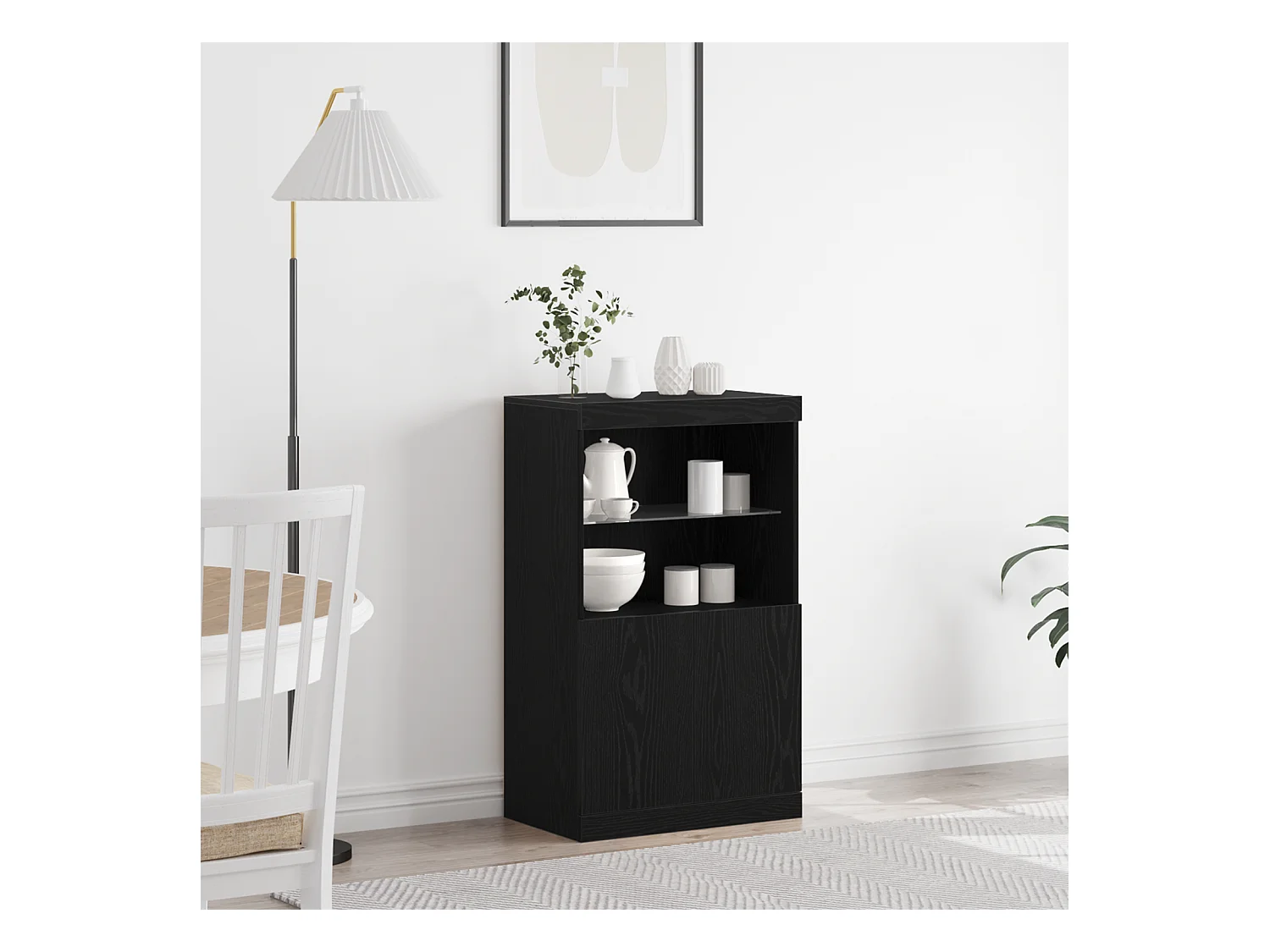 Buffet | Bahut | Meuble de rangement avec lumières LED Chêne Noir 60x37x100 cm