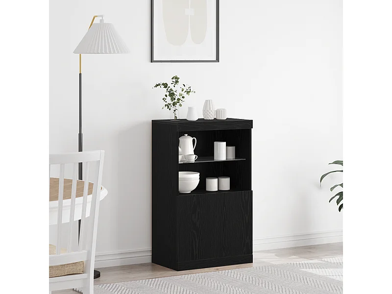 Sideboard | Credenza | Armadio con luci LED Rovere Nero 60x37x100 cm