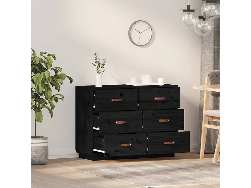 Credenza | Buffet | Armadio Nera 100x40x75 cm in Legno Massello di Pino