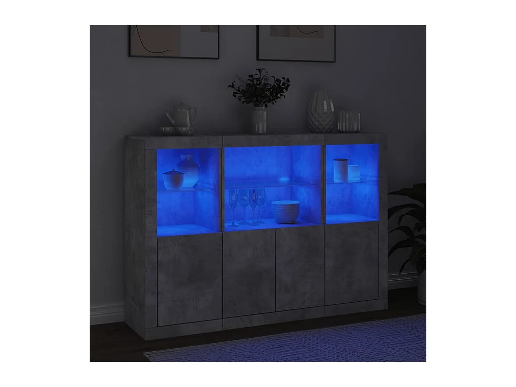 Buffets | Bahuts | Meuble de rangement avec lumières LED 3 pcs gris béton bois d'ingénierie