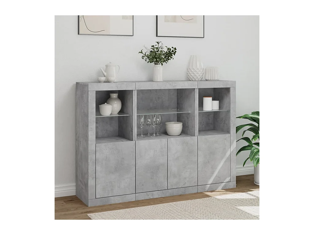 Buffets | Bahuts | Meuble de rangement avec lumières LED 3 pcs gris béton bois d'ingénierie