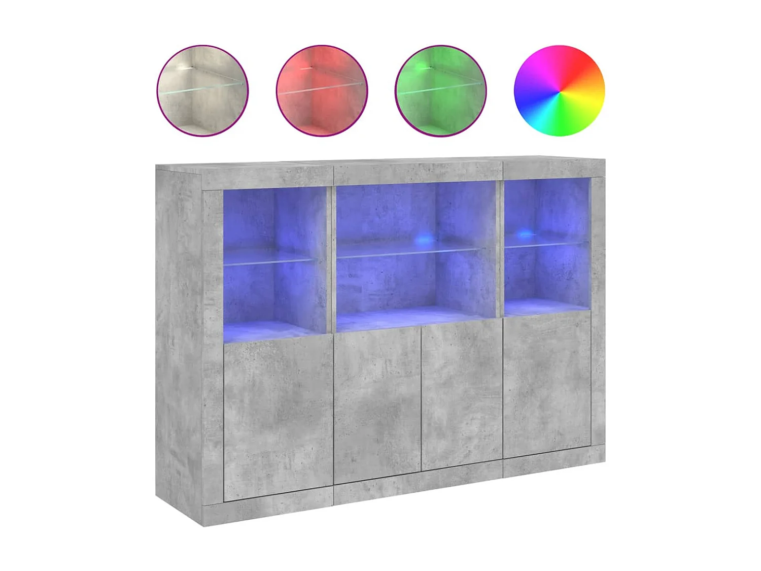 Buffets | Bahuts | Meuble de rangement avec lumières LED 3 pcs gris béton bois d'ingénierie