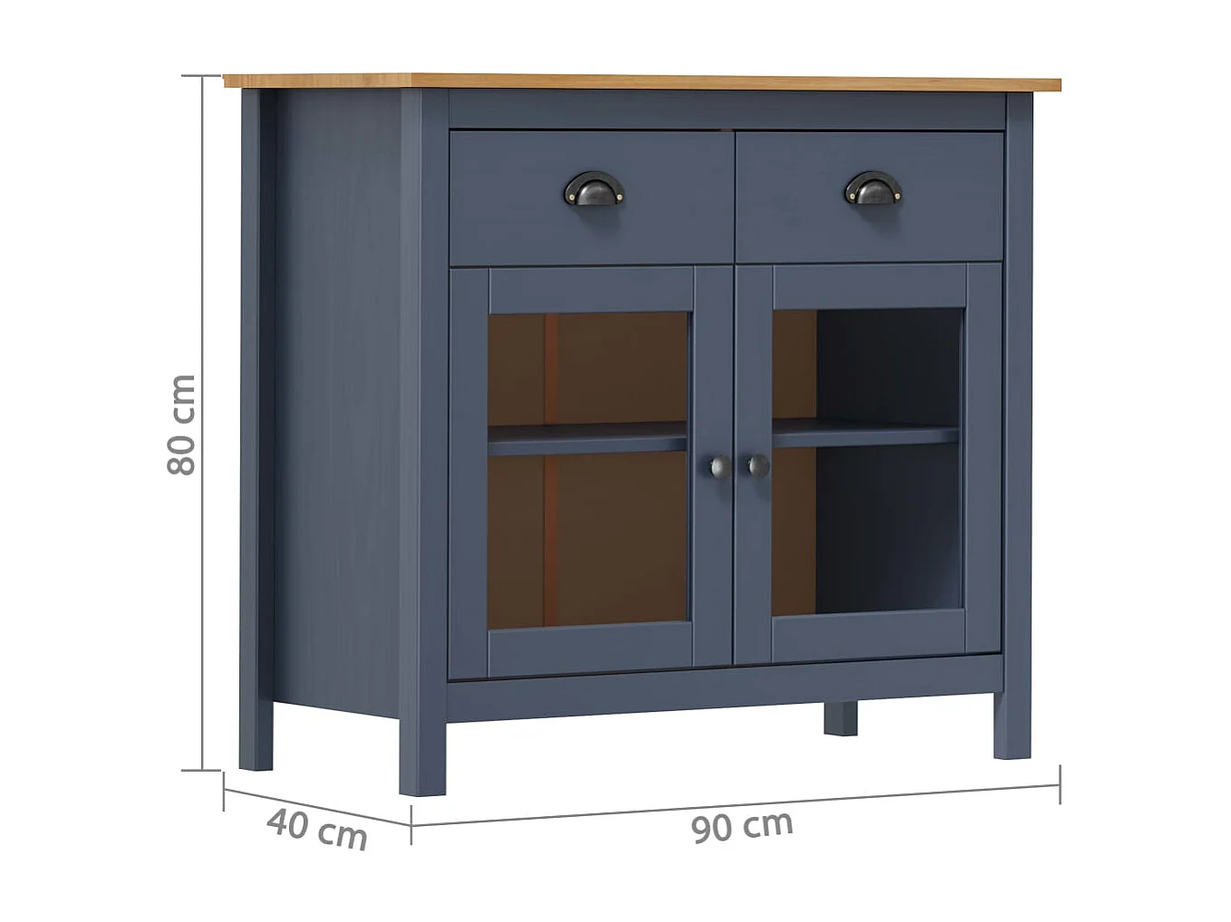 Credenza | Buffet | Armadio Hill Grigia 90x40x80 cm in Legno Massello di Pino