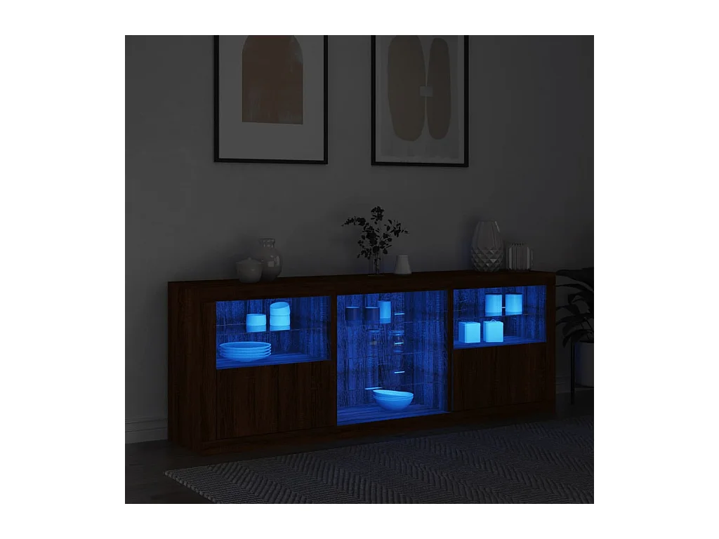 Credenza | Buffet | Armadio con Luci LED Rovere Marrone 181,5x37x67 cm