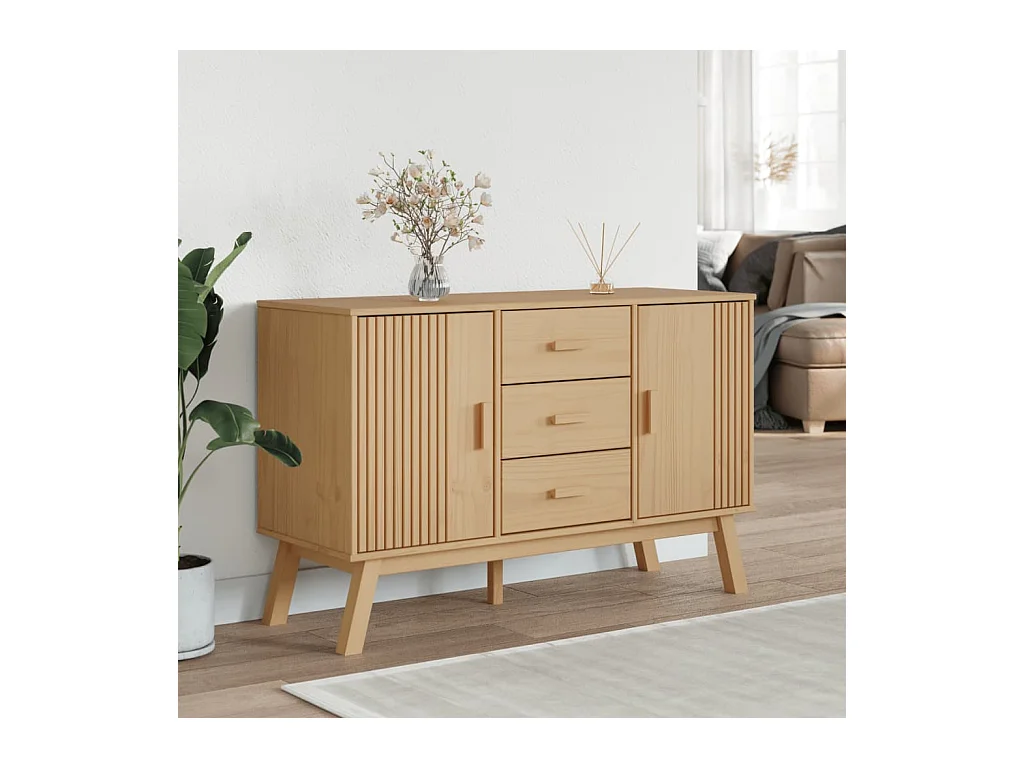 Buffet | Commode à tiroir | Meuble de rangement OLDEN marron 114x43x73,5 cm bois massif de pin