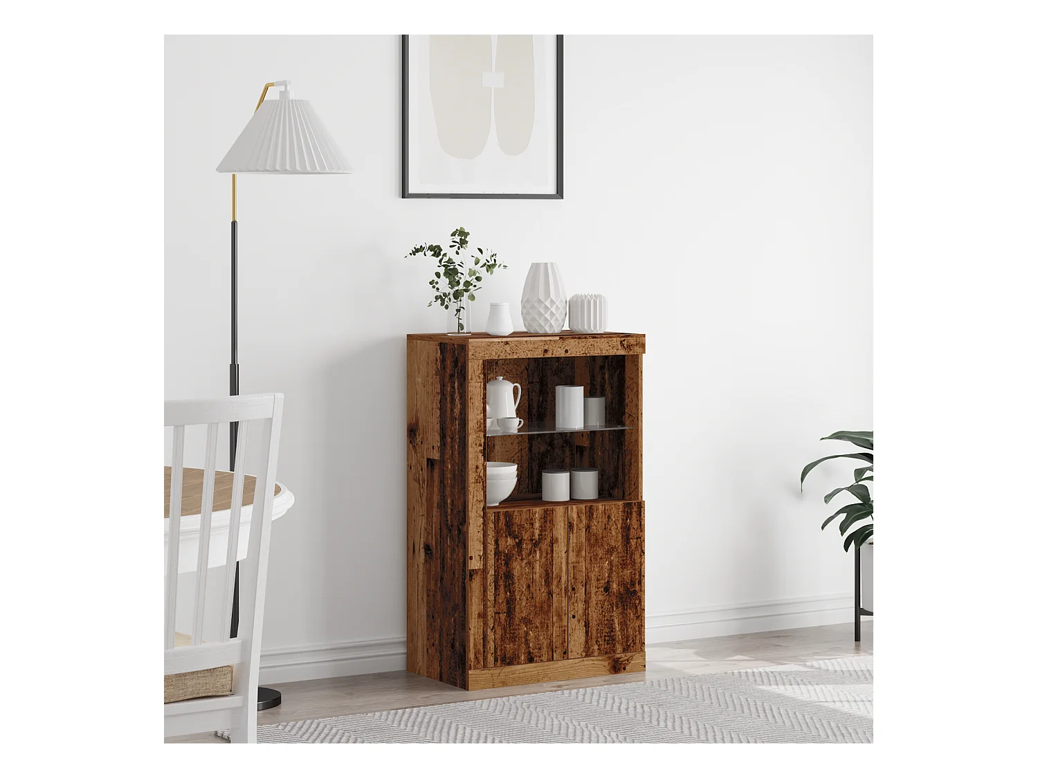 Buffet | Bahut | Meuble de rangement avec lumières LED en bois vieilli 60,5x37x100 cm