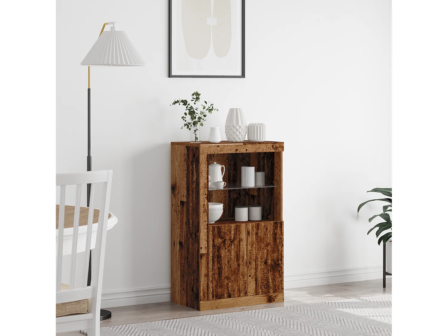 Buffet | Bahut | Meuble de rangement avec lumières LED en bois vieilli 60,5x37x100 cm