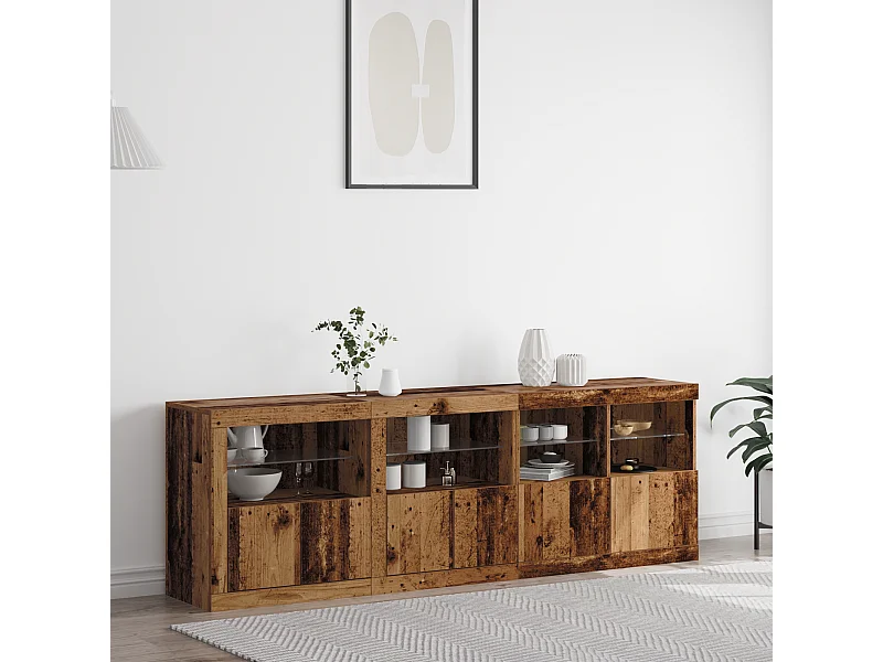 Buffet | Bahut | Meuble de rangement avec lumières LED en vieux bois 202x37x67 cm bois reconstitué