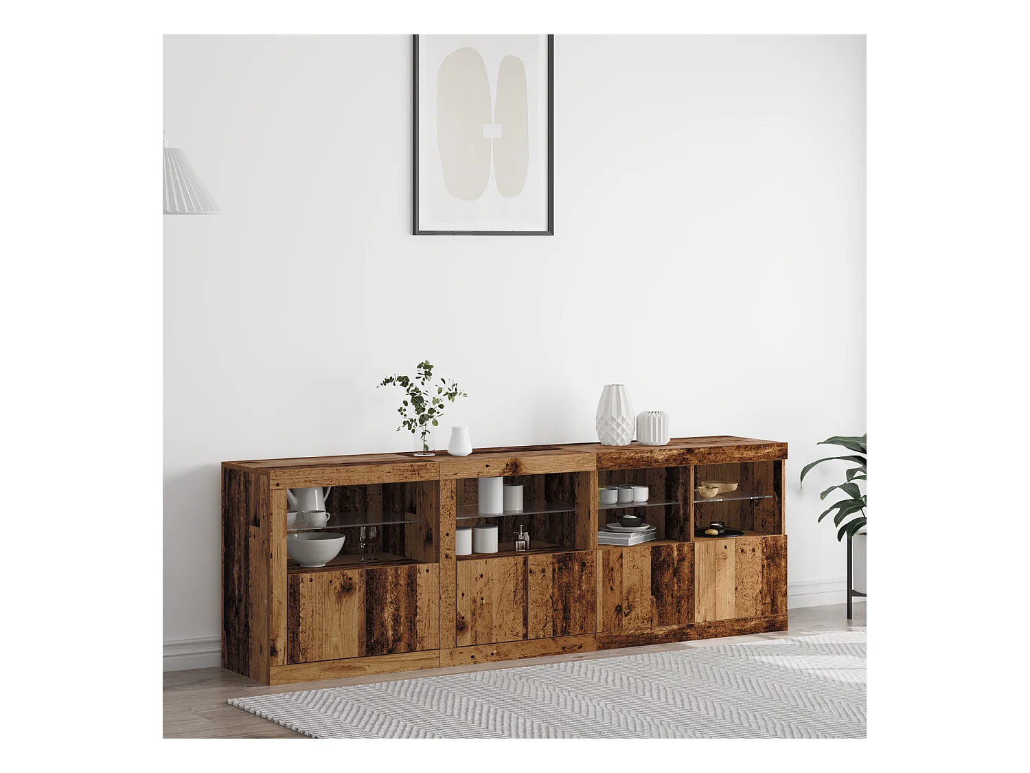 Buffet | Bahut | Meuble de rangement avec lumières LED en vieux bois 202x37x67 cm bois reconstitué