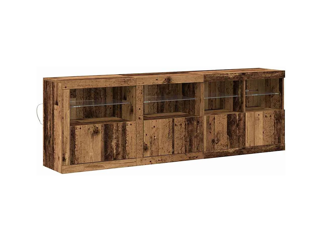 Buffet | Bahut | Meuble de rangement avec lumières LED en vieux bois 202x37x67 cm bois reconstitué