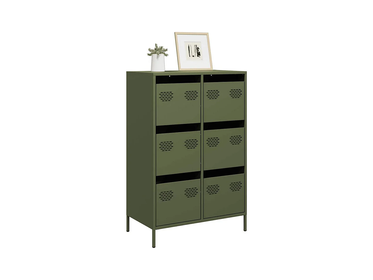 Buffet | Commode à tiroir | Meuble de rangement haut vert olive 68x39x101,5 cm acier