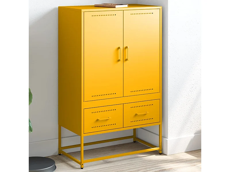 Buffet | Commode à tiroir | Meuble de rangement haut jaune moutarde 68x39x111,5 cm acier
