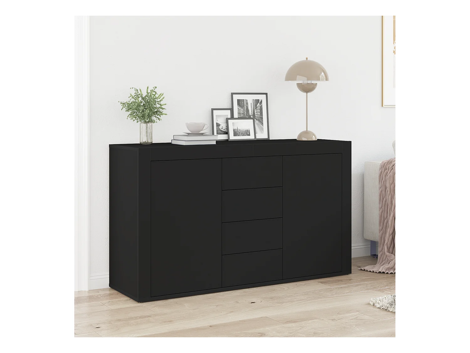 Credenza | Buffet | Armadio Nera Legno ingegnerizzato 120 x 36 x 69 cm Archiviazione