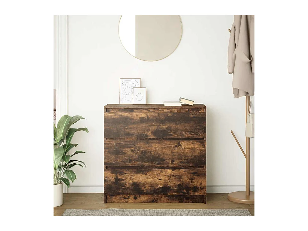 Buffet | Commode à tiroir | Meuble de rangement chêne fumé 80x35x76 cm bois d'ingénierie