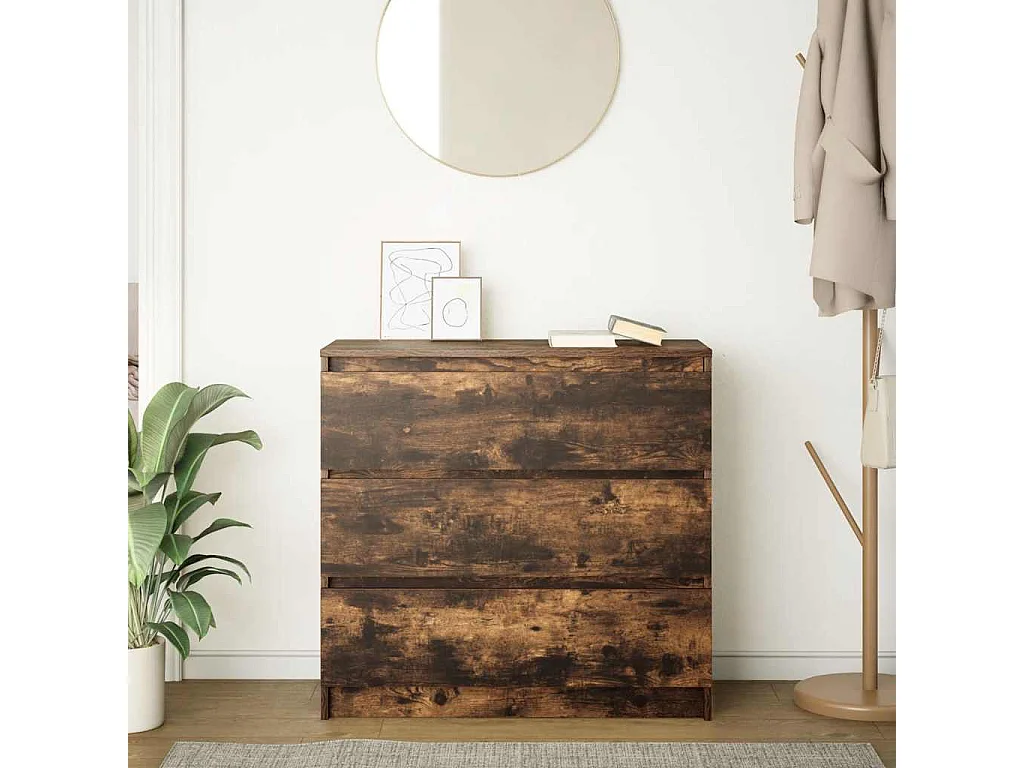 Buffet | Commode à tiroir | Meuble de rangement chêne fumé 80x35x76 cm bois d'ingénierie