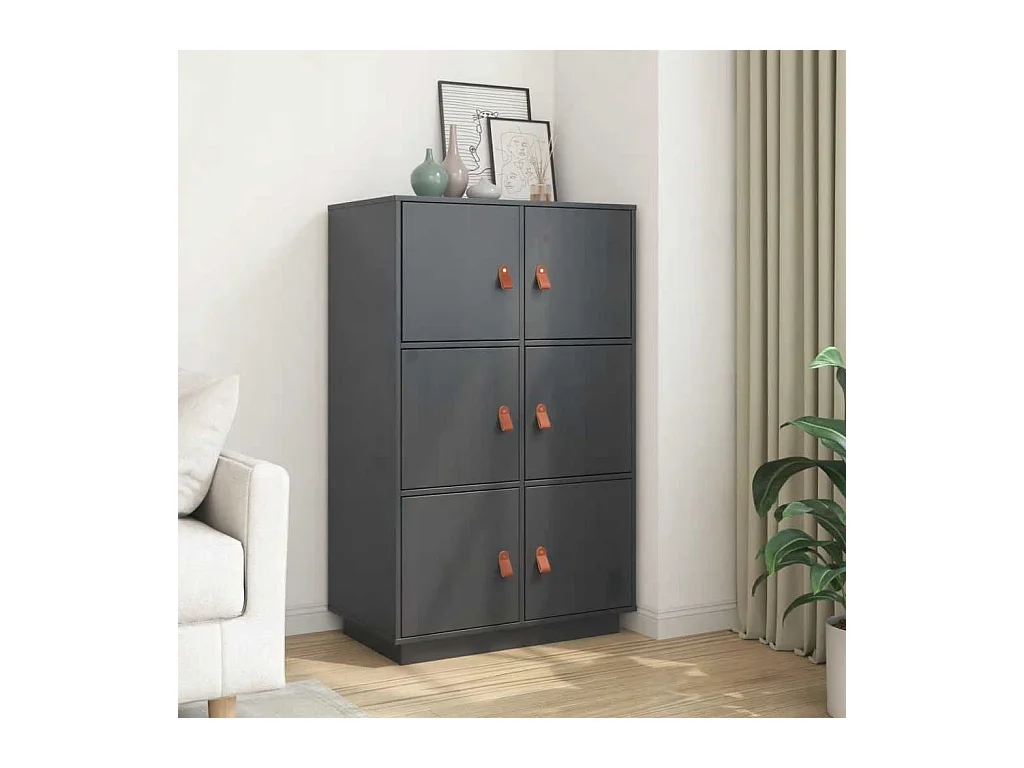 Credenza | Buffet | Armadio Grigia 67x40x108,5 cm in Legno Massello di Pino