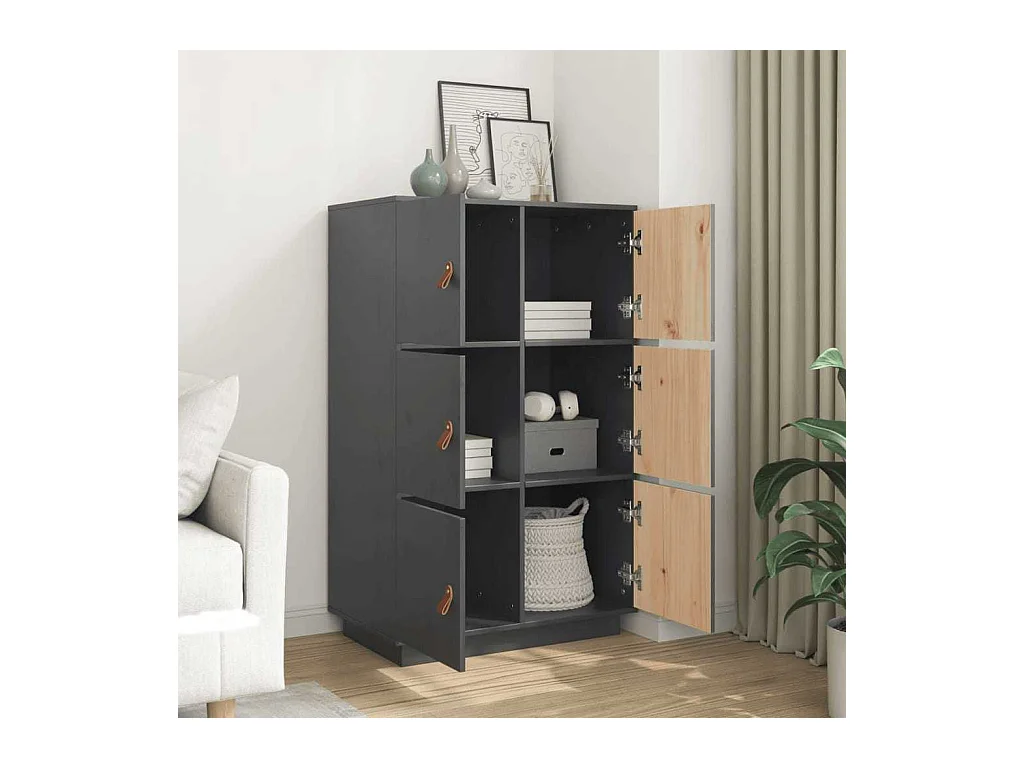 Credenza | Buffet | Armadio Grigia 67x40x108,5 cm in Legno Massello di Pino