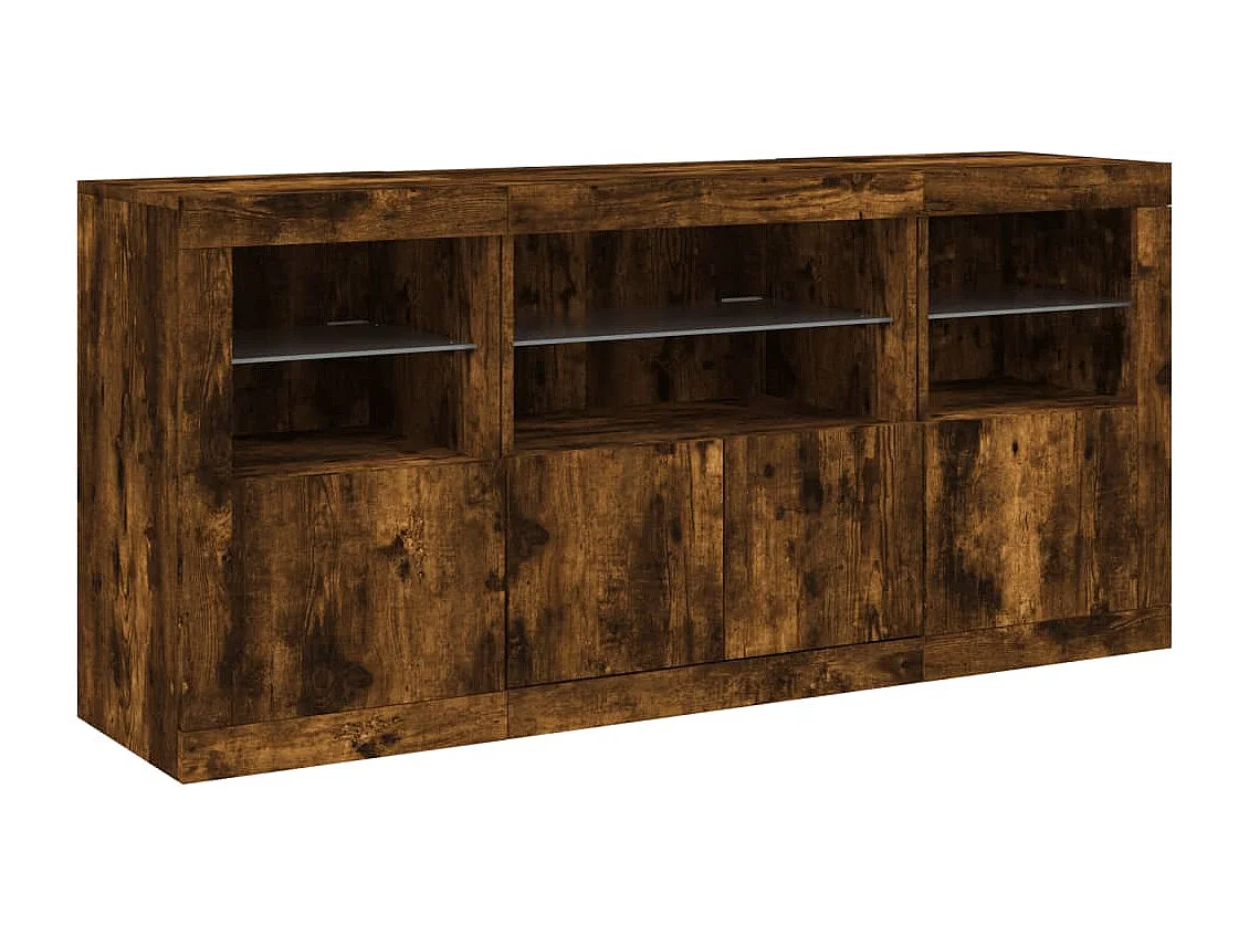 Credenza | Buffet | Armadio con Luci LED Rovere Fumo 142,5x37x67 cm