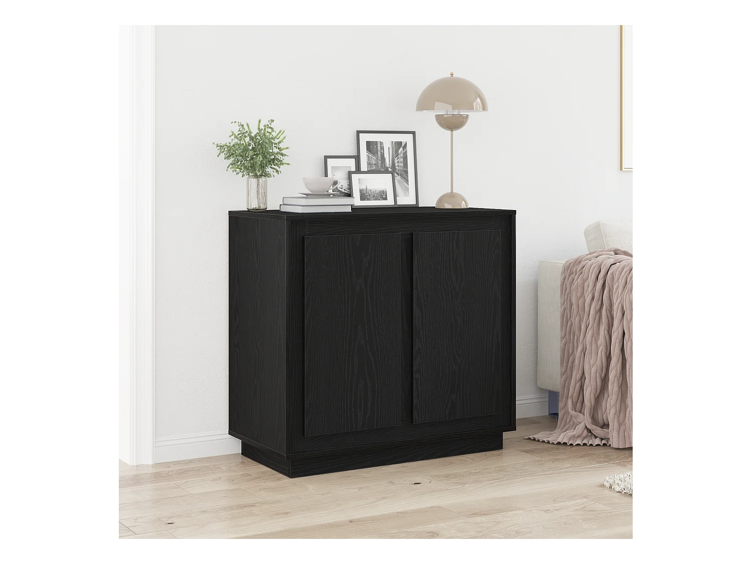 Credenza | Buffet | Armadio in Rovere Nero 80x34x75 cm in Legno Ingegnerizzato