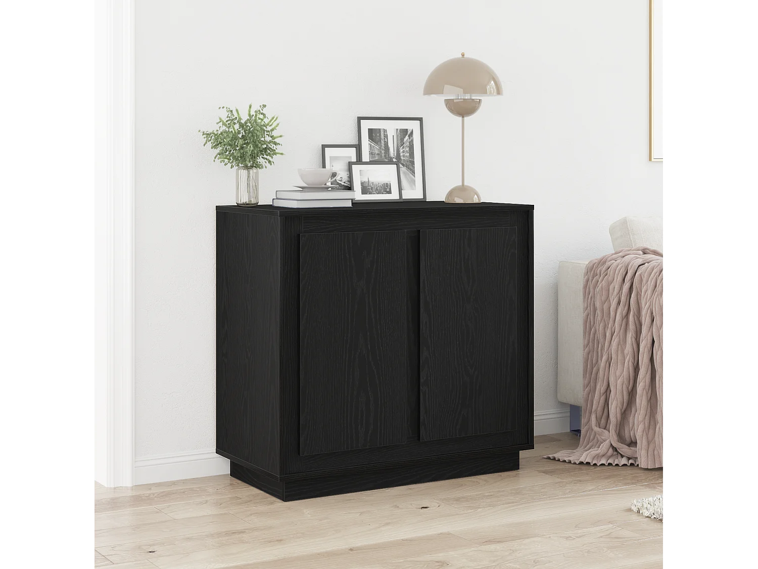 Buffet | Bahut | Meuble de rangement Noir Chêne 80x34x75 cm Bois d'ingénierie