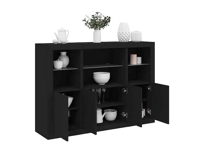 Credenze | Buffet | Armadi con Luci LED 3 pz Nere in Legno Multistrato