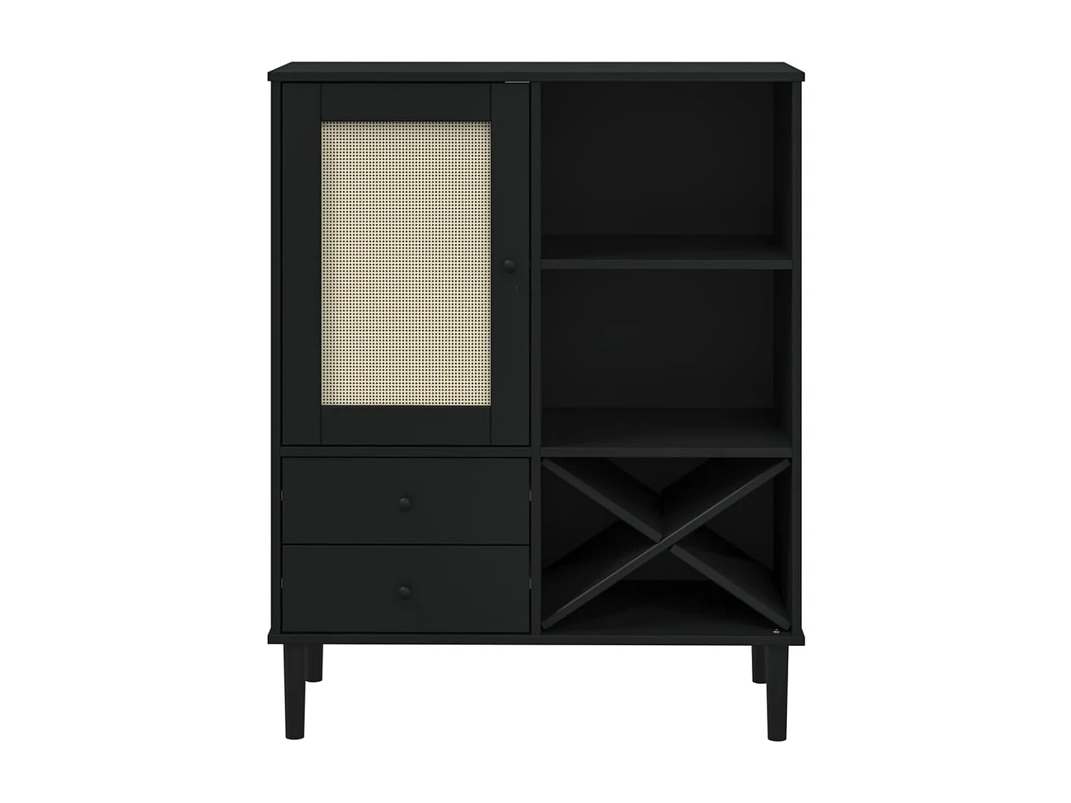 Credenza | Buffet | Armadio SENJA Aspetto Rattan Nero 90x40x112 cm Massello Pino