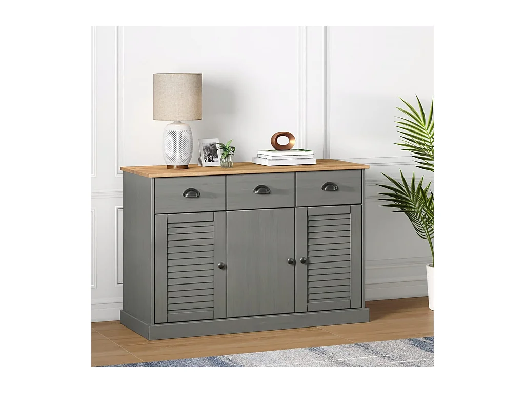 Credenza | Buffet | Armadio Cassetti VIGO 113x40x75 cm Legno Massello Pino Grigio
