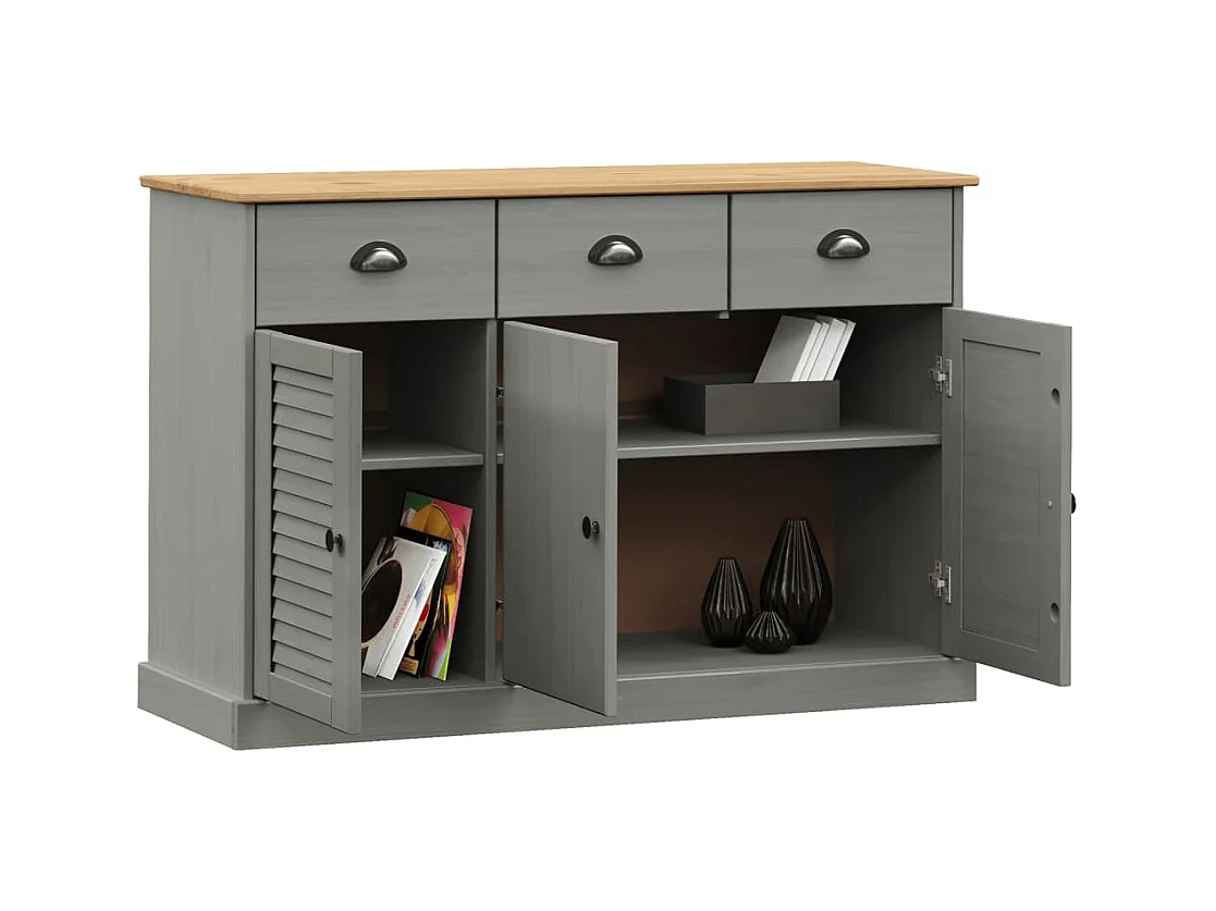 Credenza | Buffet | Armadio Cassetti VIGO 113x40x75 cm Legno Massello Pino Grigio